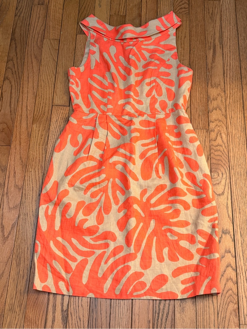 Vintage linen Donna Morgan Coral creamPrinted Sleeveless Midi Dress with pockets